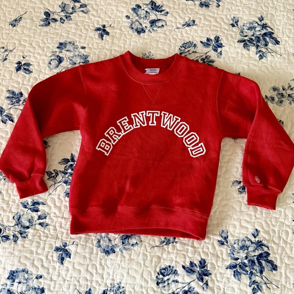 Women's Brentwood School Vintage Sweatshirt Youth L Women's XXS Red Los Angeles - Picture 5 of 7